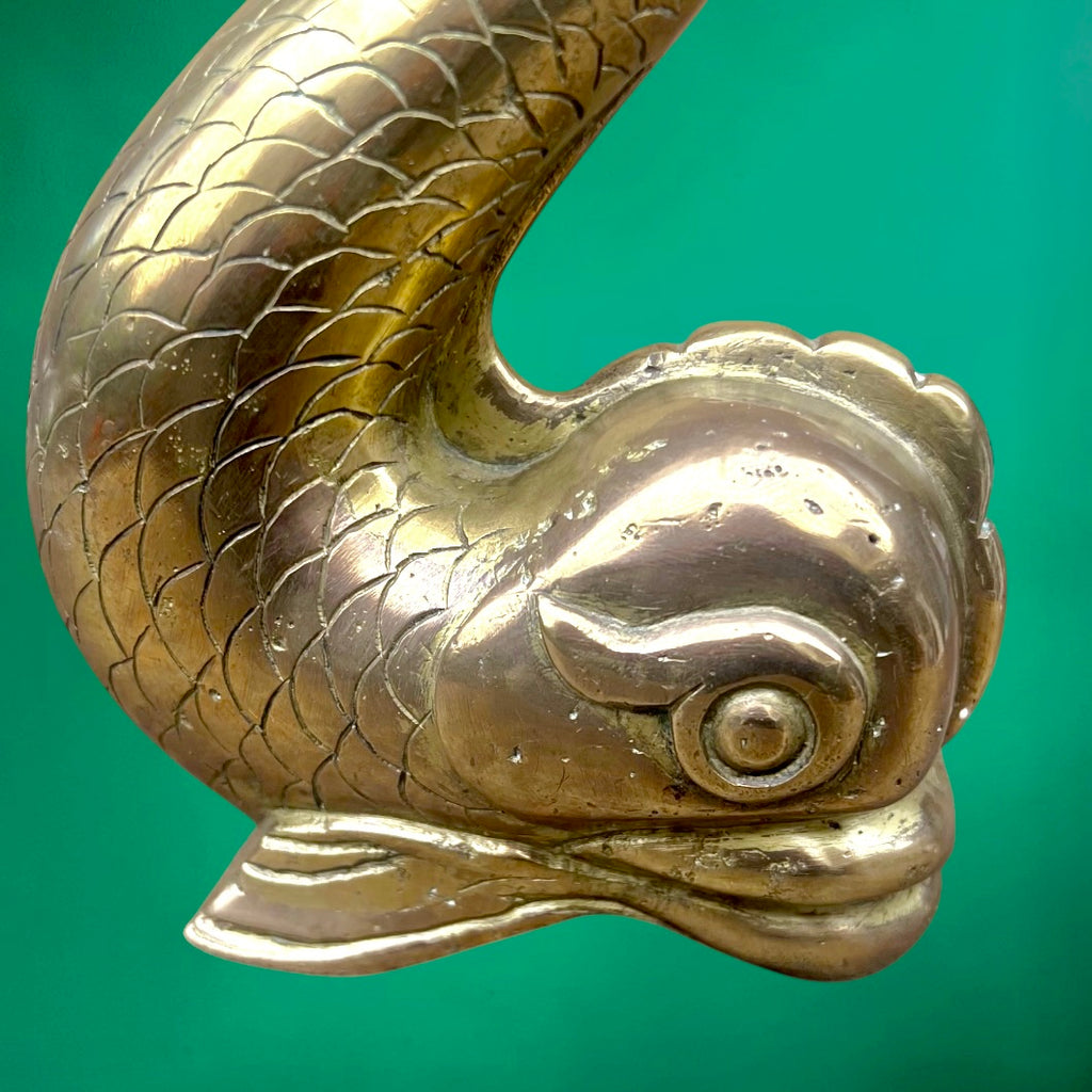 Grand Poisson Ornemental en Bronze ou Laiton Massif Probable Départ De Rampe Ancien