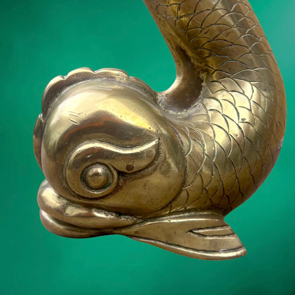 Grand Poisson Ornemental en Bronze ou Laiton Massif Probable Départ De Rampe Ancien