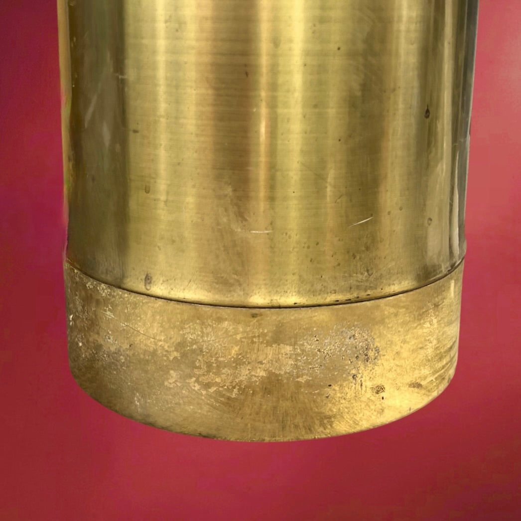 Porte-Parapluie Cylindrique en Aluminium Brossé et Métal Doré - Design Moderniste Chic - Années 70