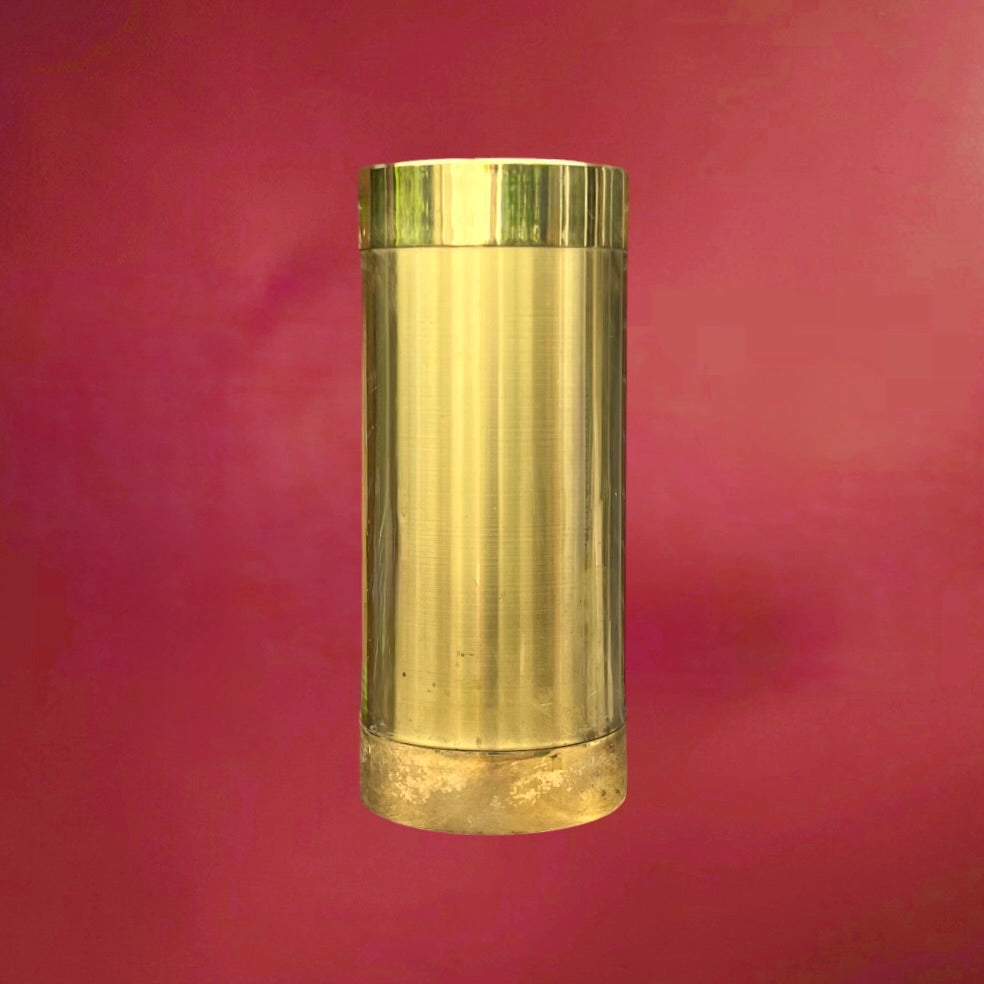 Porte-Parapluie Cylindrique en Aluminium Brossé et Métal Doré - Design Moderniste Chic - Années 70