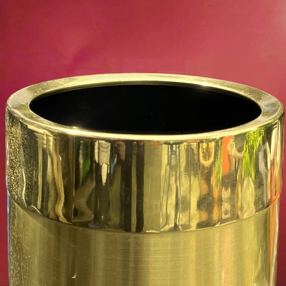 Porte-Parapluie Cylindrique en Aluminium Brossé et Métal Doré - Design Moderniste Chic - Années 70