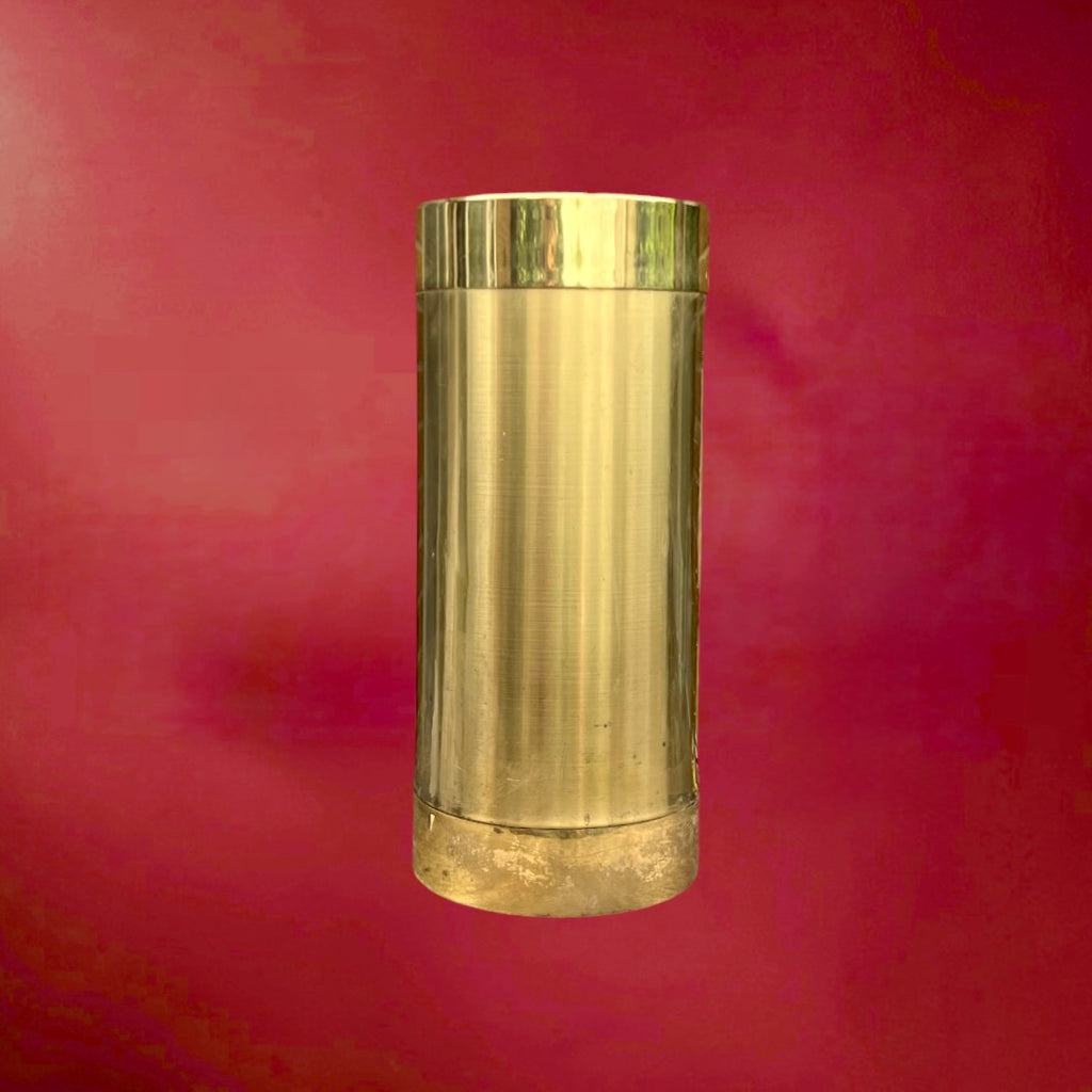 Porte-Parapluie Cylindrique en Aluminium Brossé et Métal Doré - Design Moderniste Chic - Années 70