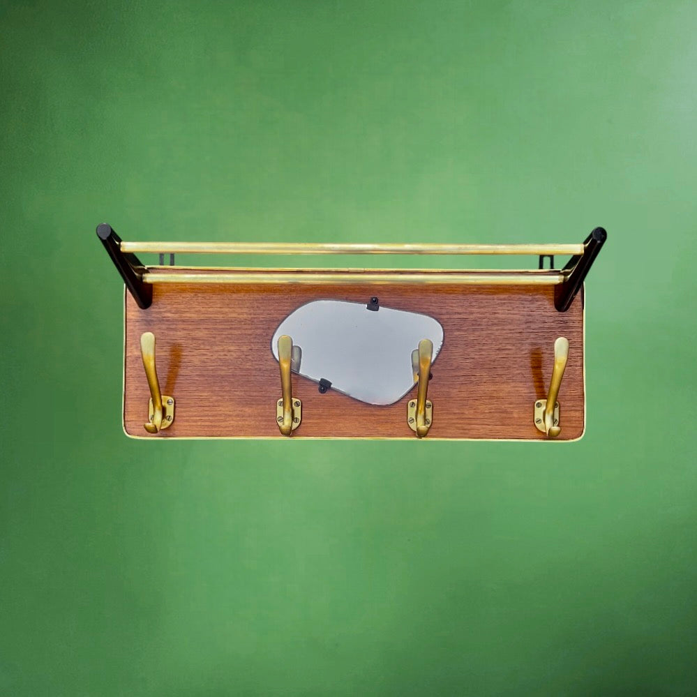 portemanteau-mural-bois-laiton-miroir-forme-libre-annees-50-60