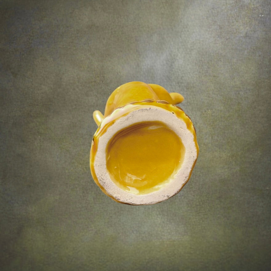 Ancienne Main Soliflore En Céramique Nacrée Jaune Moutarde Dorée – Années 50 60
