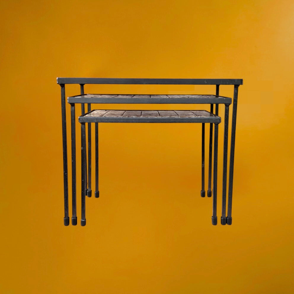 Tables Gigognes Vintage Céramique Mosaïque et Métal Noir – Années 60 70