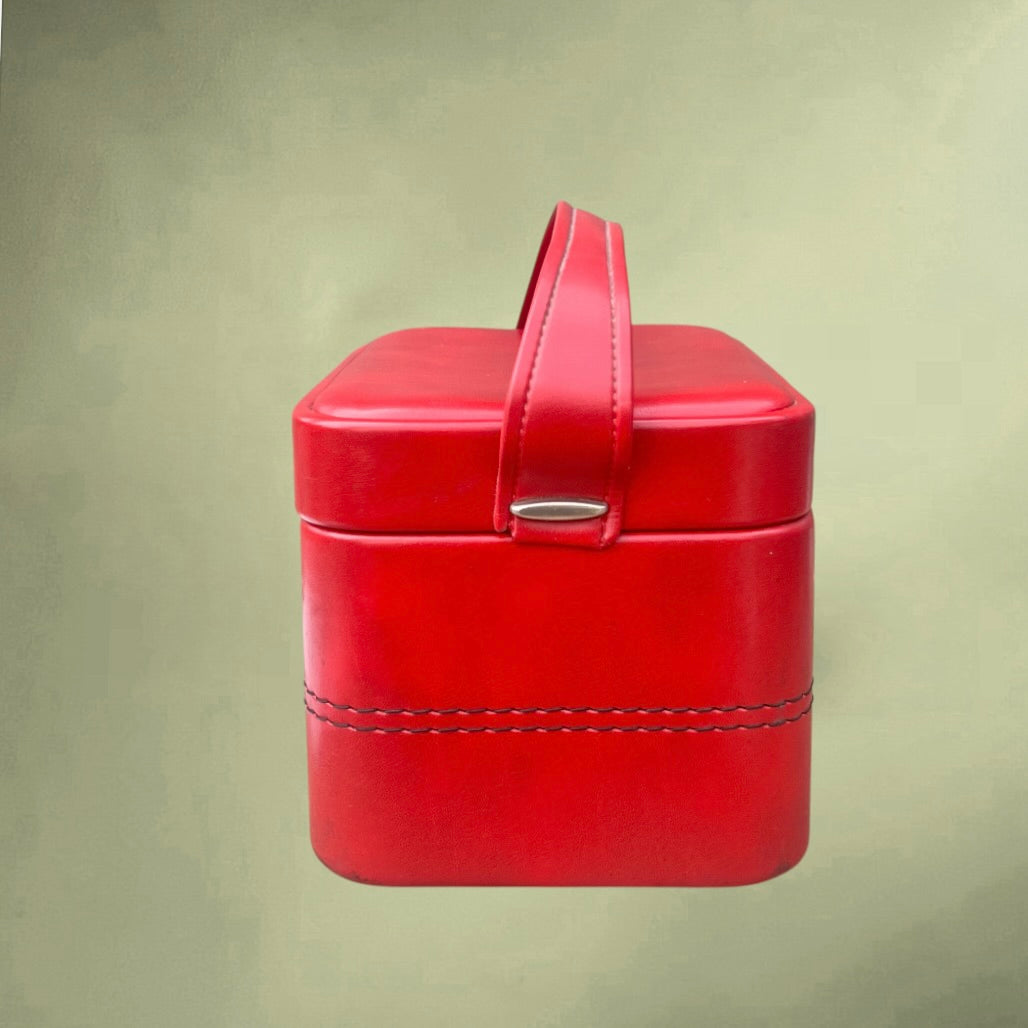 Vanity Case Vintage Rouge en Simili Cuir –  Années 60 70