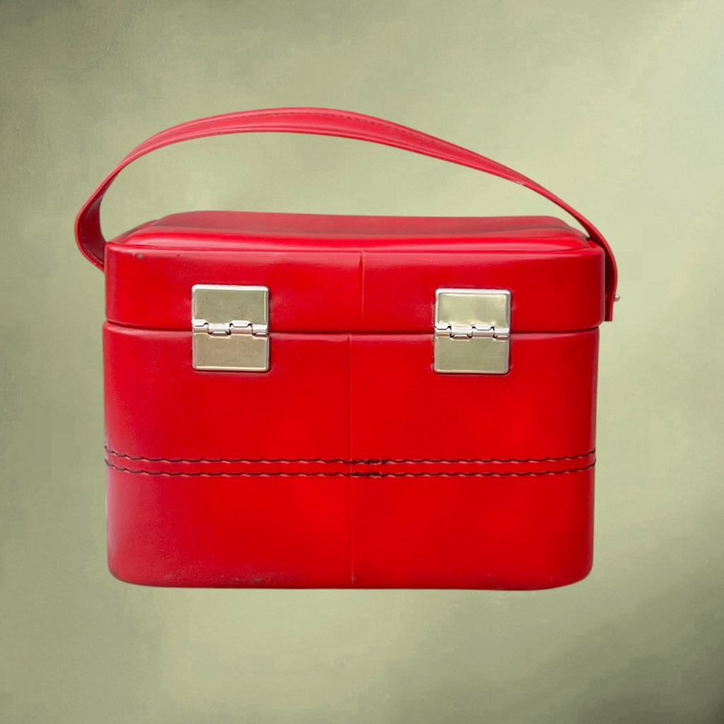 Vanity Case Vintage Rouge en Simili Cuir –  Années 60 70