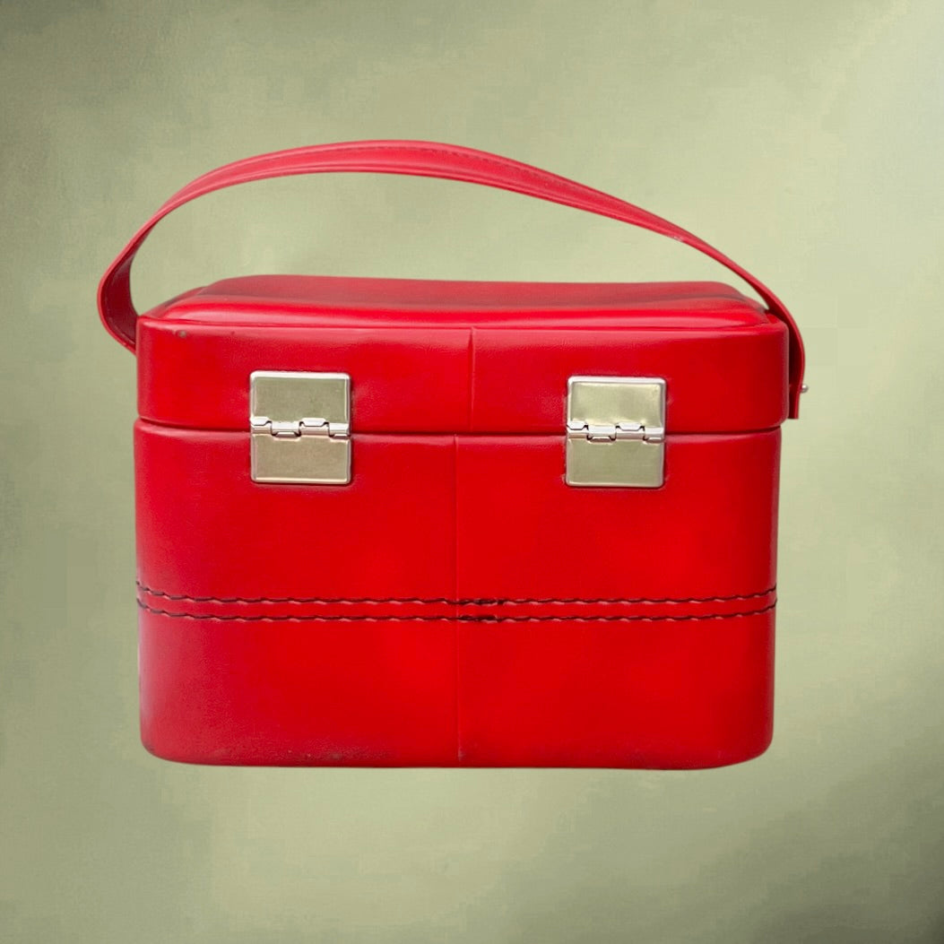 Vanity Case Vintage Rouge en Simili Cuir –  Années 60 70