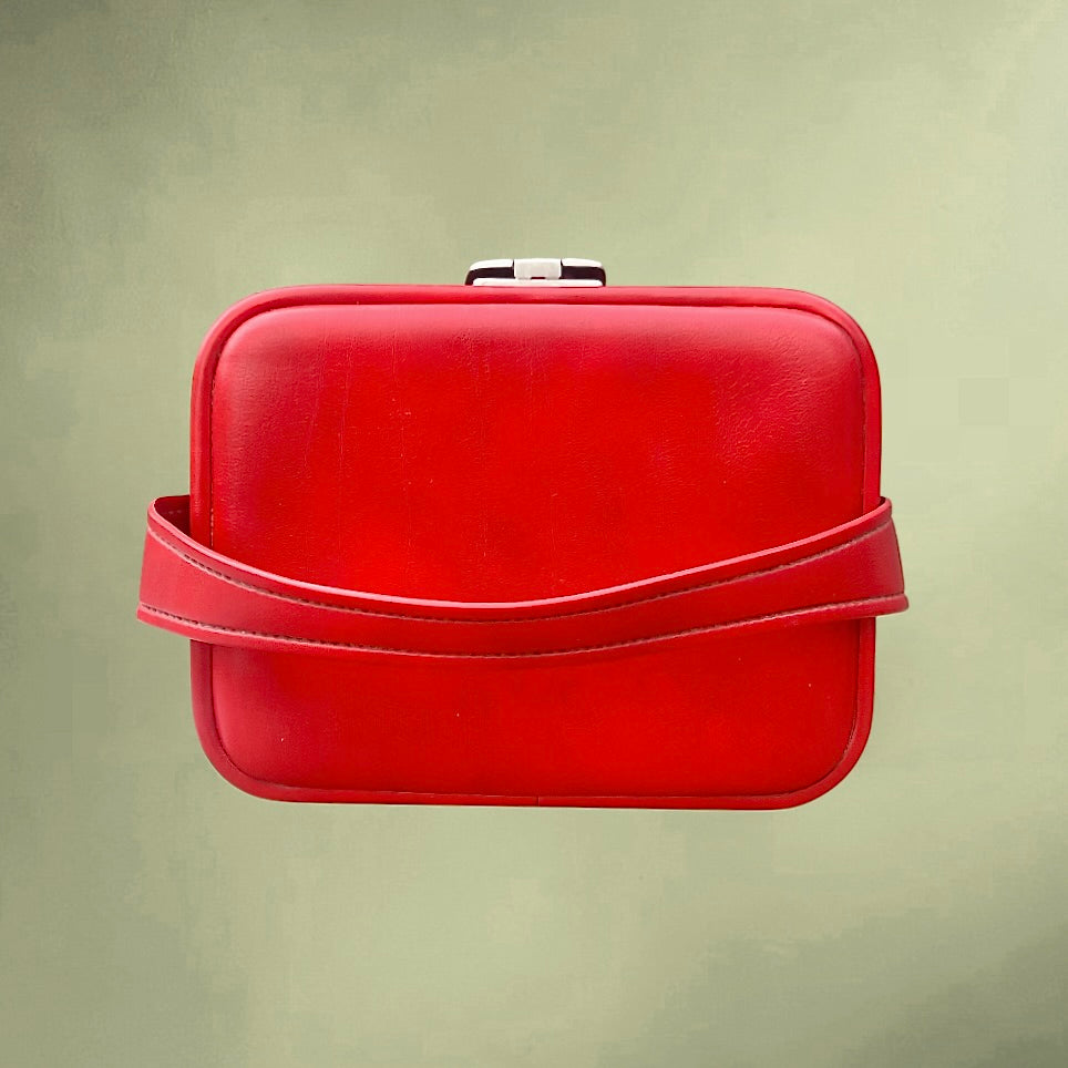Vanity Case Vintage Rouge en Simili Cuir –  Années 60 70