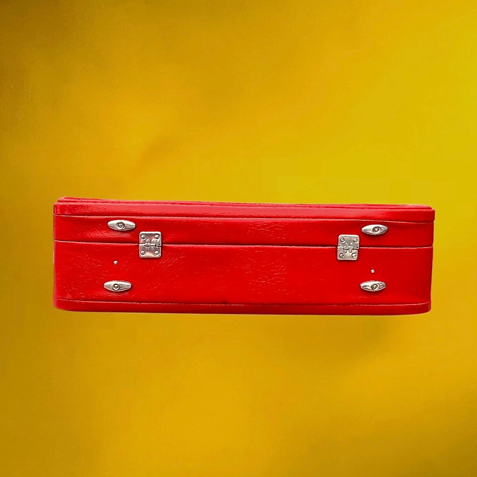 Grande Valise Vintage Rouge en Simili Cuir – Bagage de Voyage Rétro - Années 60 70