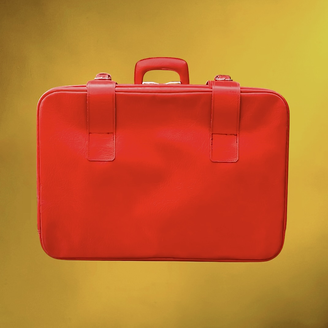 Grande Valise Vintage Rouge en Simili Cuir – Bagage de Voyage Rétro - Années 60 70