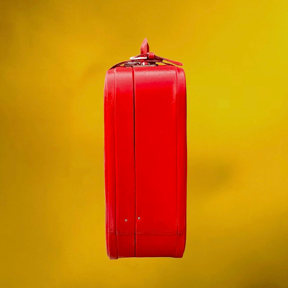 Grande Valise Vintage Rouge en Simili Cuir – Bagage de Voyage Rétro - Années 60 70