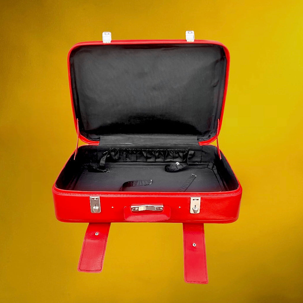 Grande Valise Vintage Rouge en Simili Cuir – Bagage de Voyage Rétro - Années 60 70