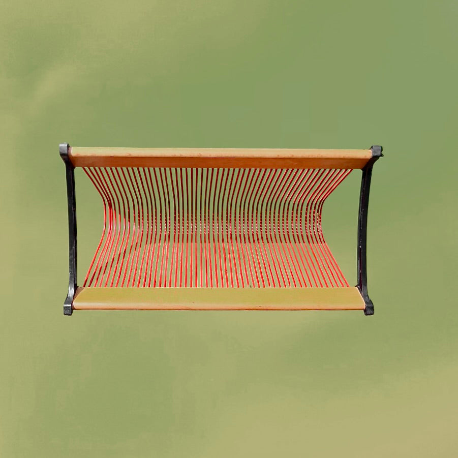 Porte-Disques Vinyles Plattofix Rouge et Bois 50 Vinyles – Années 60 70
