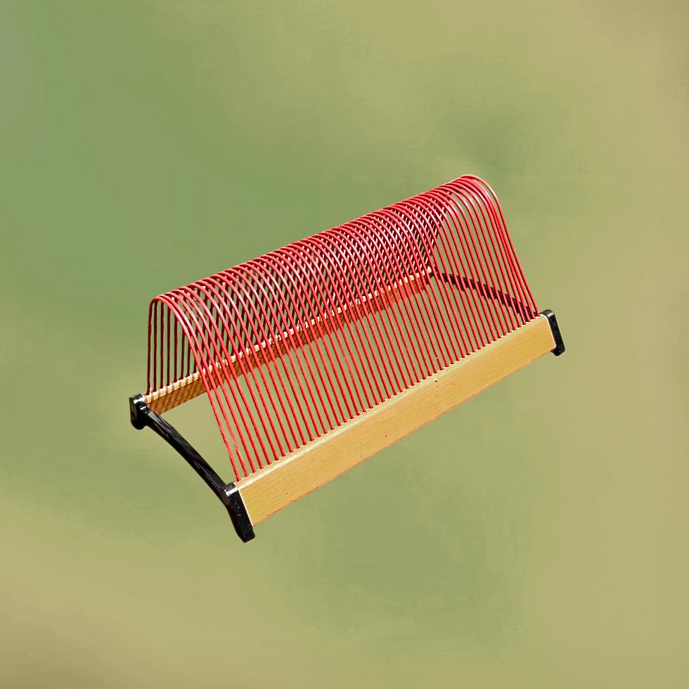 Porte-Disques Vinyles Plattofix Rouge et Bois 50 Vinyles – Années 60 70