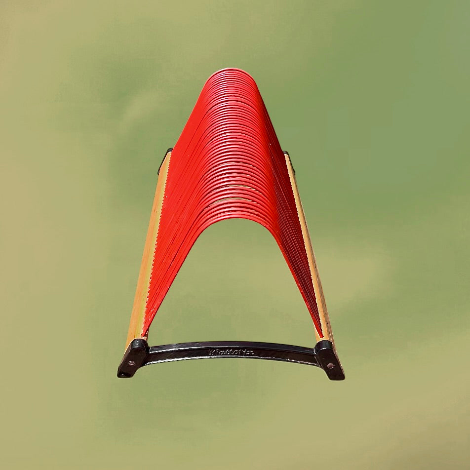 Porte-Disques Vinyles Plattofix Rouge et Bois 50 Vinyles – Années 60 70