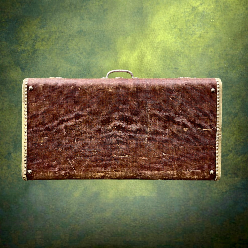 Ancienne Malle de Voyage en Fibre Vulcanisée Gaufrée Double Fond Années 40 50