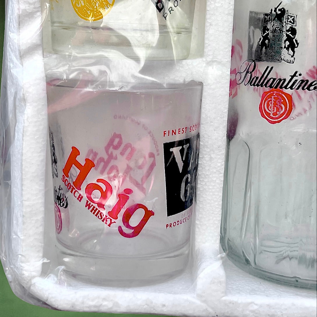 Service à Whisky Publicitaire Carafe et 6 Verres Marques Écossaises Neuf en Boîte- Années 70