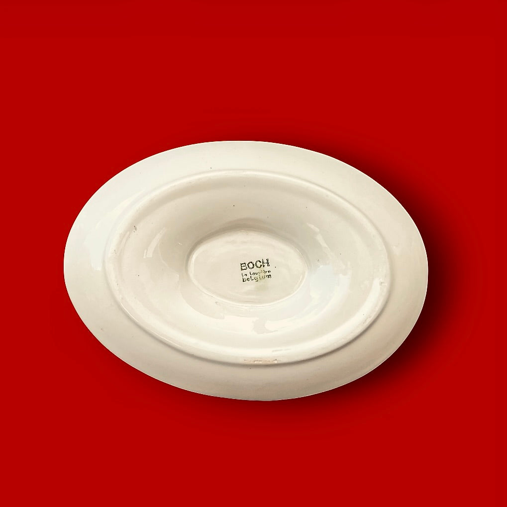 Saucière Boch La Louvière en Céramique Blanche Crème – Milieu XXe