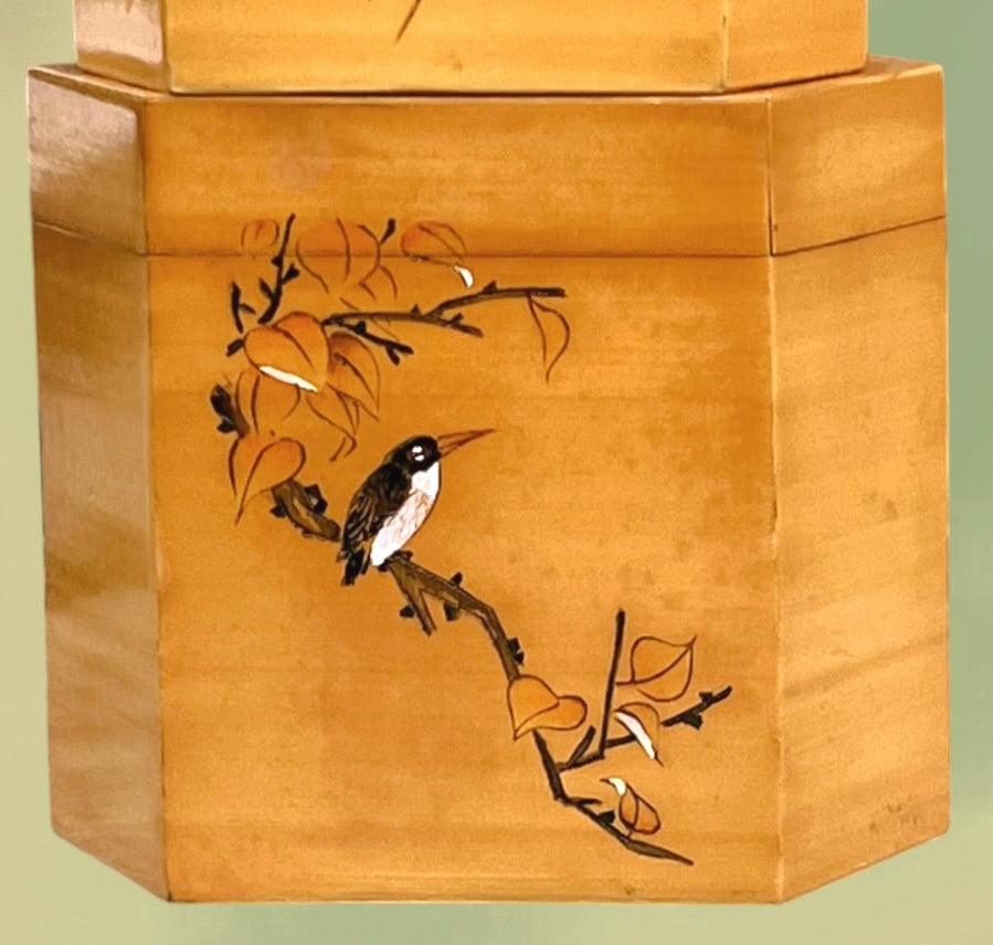 rois Boîtes à Thé Gigognes Chinoises en Bois Laqué Décors Gravés Oiseau et Fleurs - Années 70