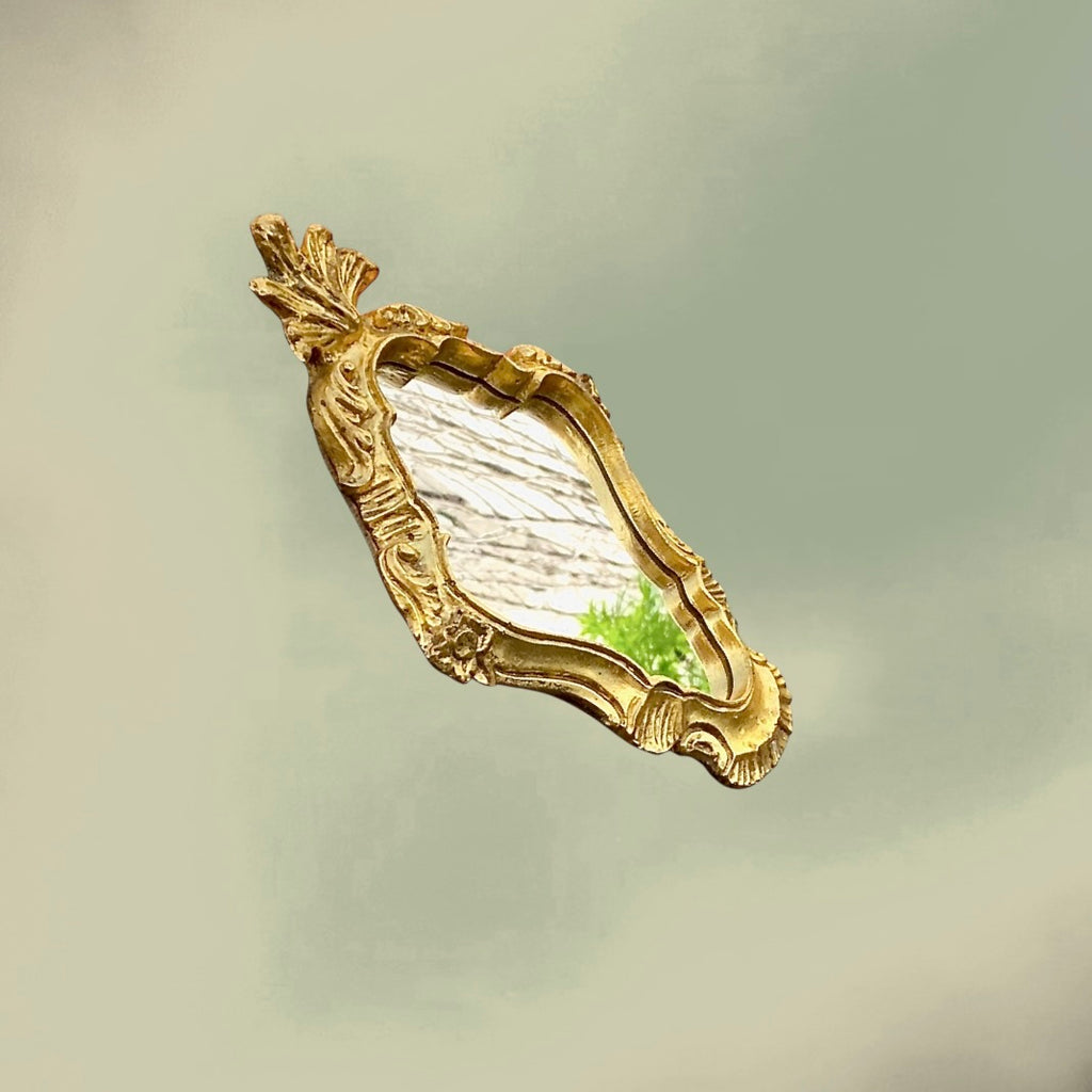 Petit Miroir Doré Style Rococo en Résine – Années 70