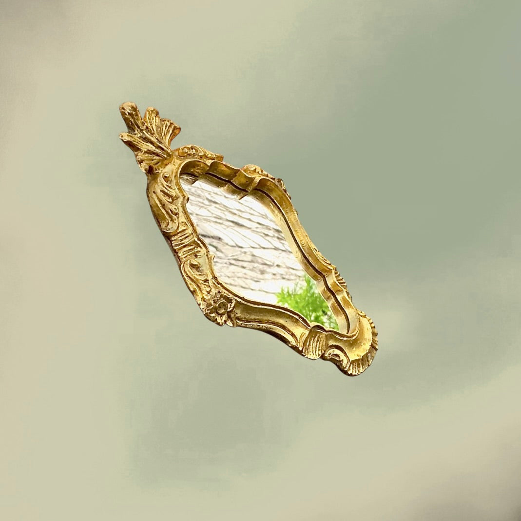 Petit Miroir Doré Style Rococo en Résine – Années 70