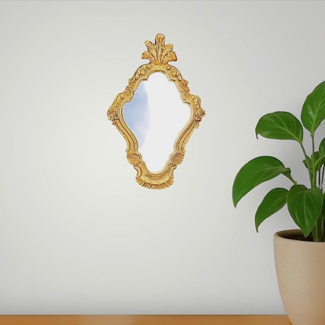 Petit Miroir Doré Style Rococo en Résine – Années 70
