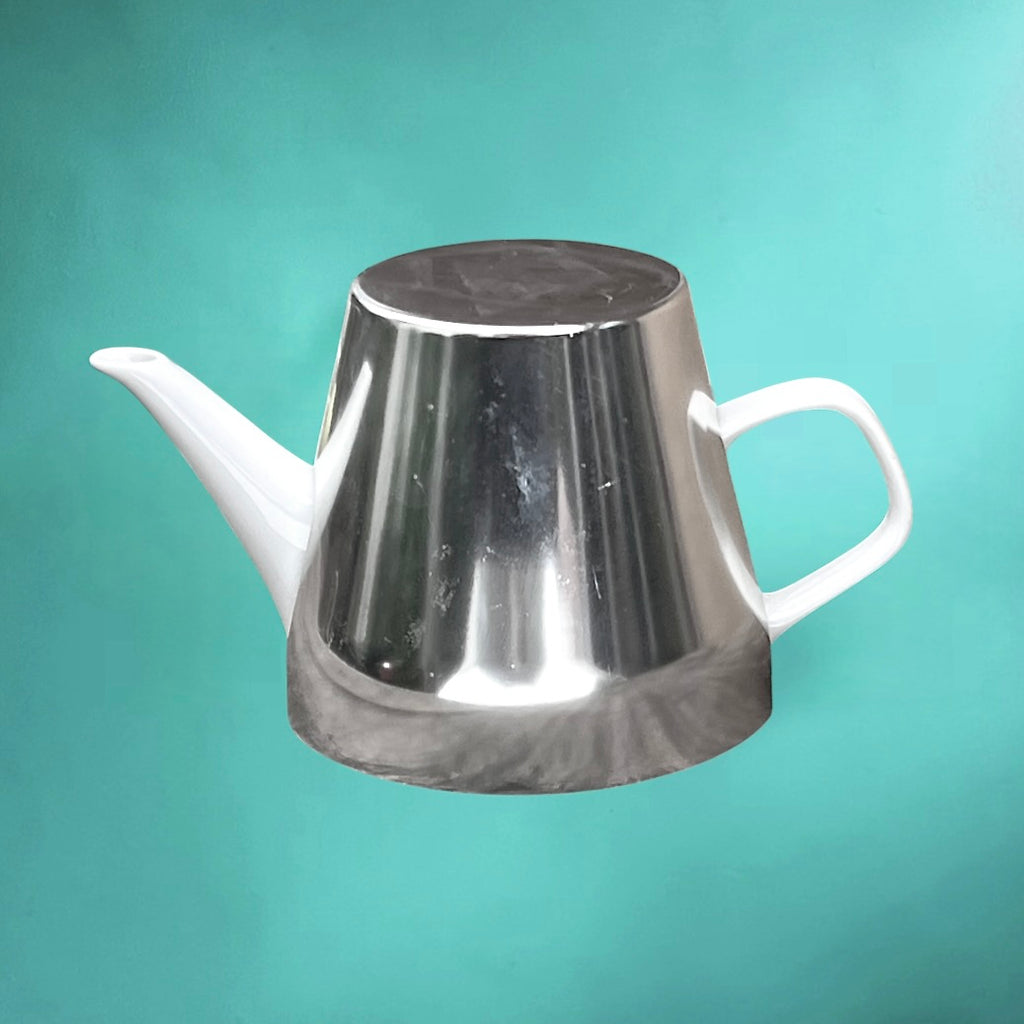 Théière Isotherme Melitta en Céramique Blanche et Aluminium – Années 60