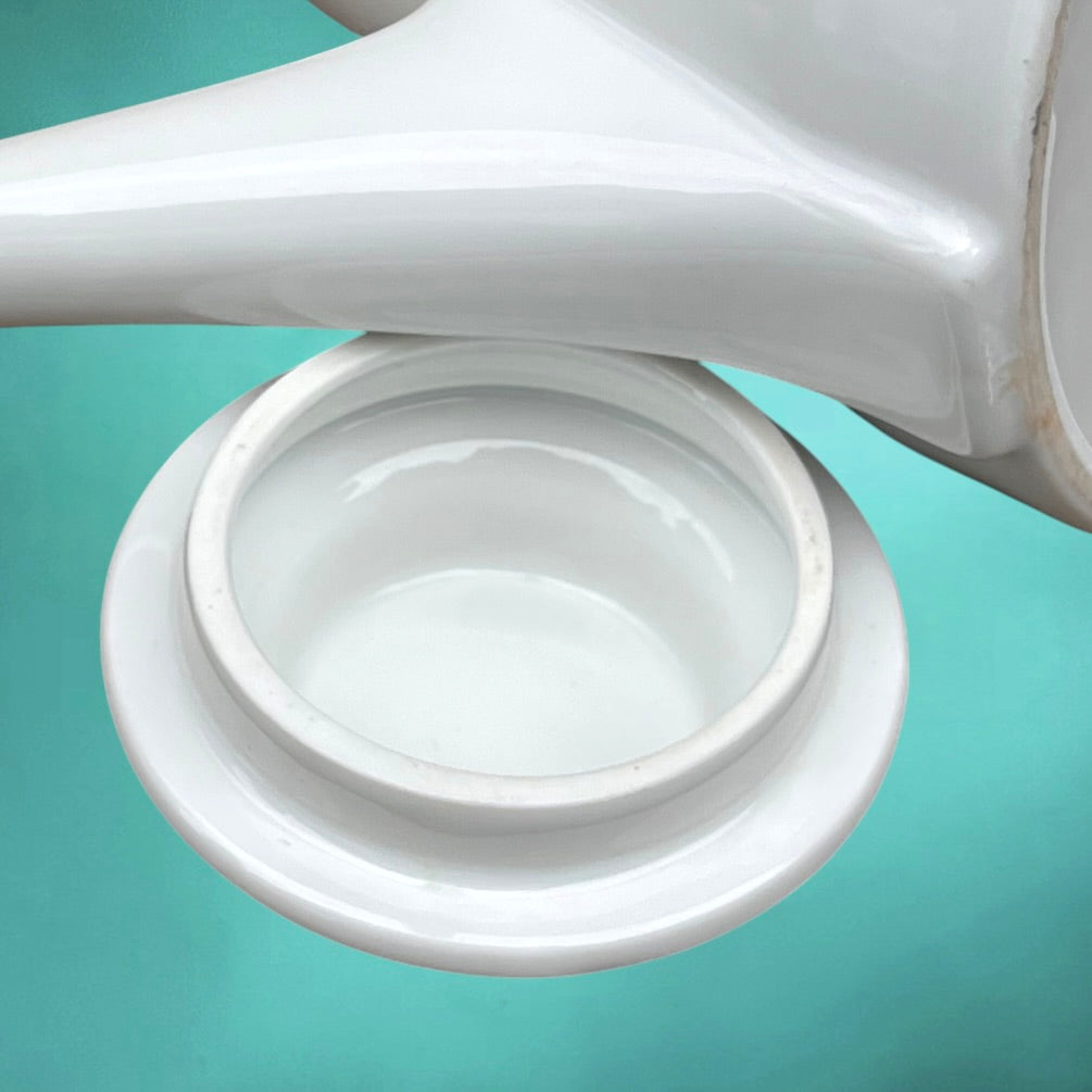 Théière Isotherme Melitta en Céramique Blanche et Aluminium – Années 60