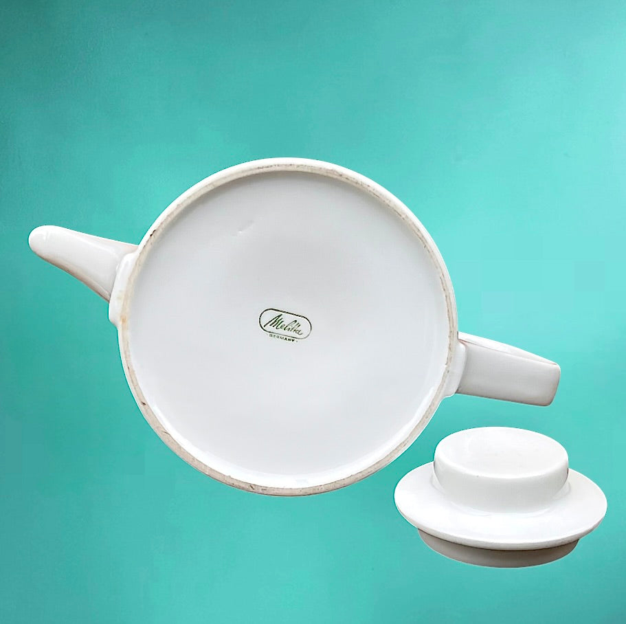Théière Isotherme Melitta en Céramique Blanche et Aluminium – Années 60