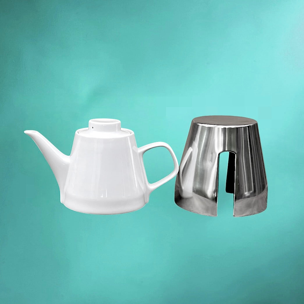 Théière Isotherme Melitta en Céramique Blanche et Aluminium – Années 60