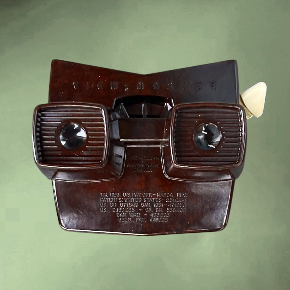 Ancien View-Master Modèle E en Bakélite Marron avec Boîte et 13 Disques – Années 50 60