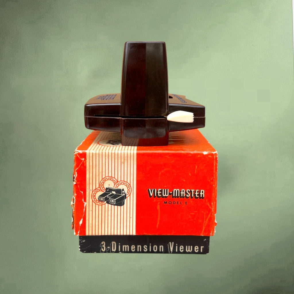 Ancien View-Master Modèle E en Bakélite Marron avec Boîte et 13 Disques – Années 50 60