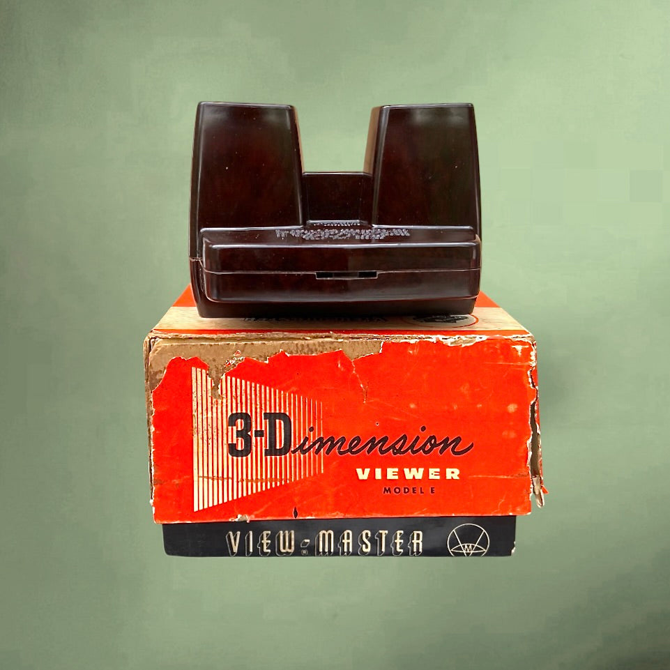 Ancien View-Master Modèle E en Bakélite Marron avec Boîte et 13 Disques – Années 50 60