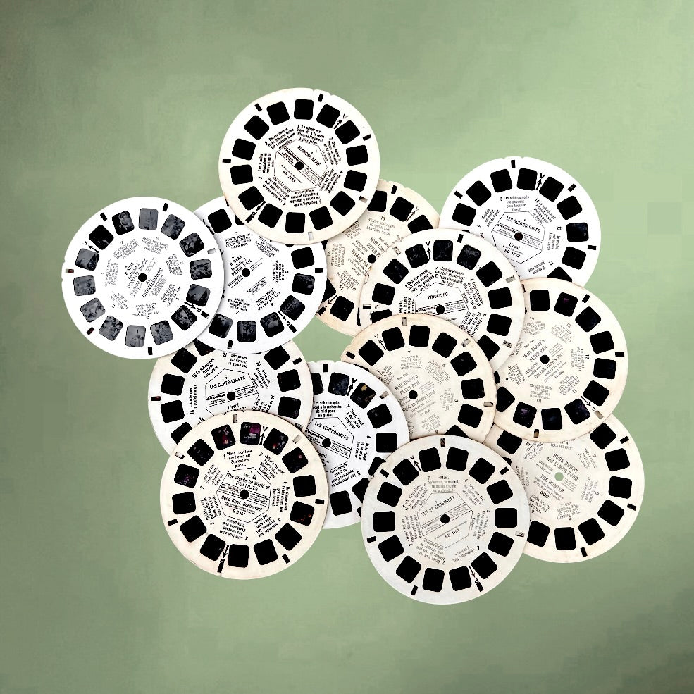 Ancien View-Master Modèle E en Bakélite Marron avec Boîte et 13 Disques – Années 50 60