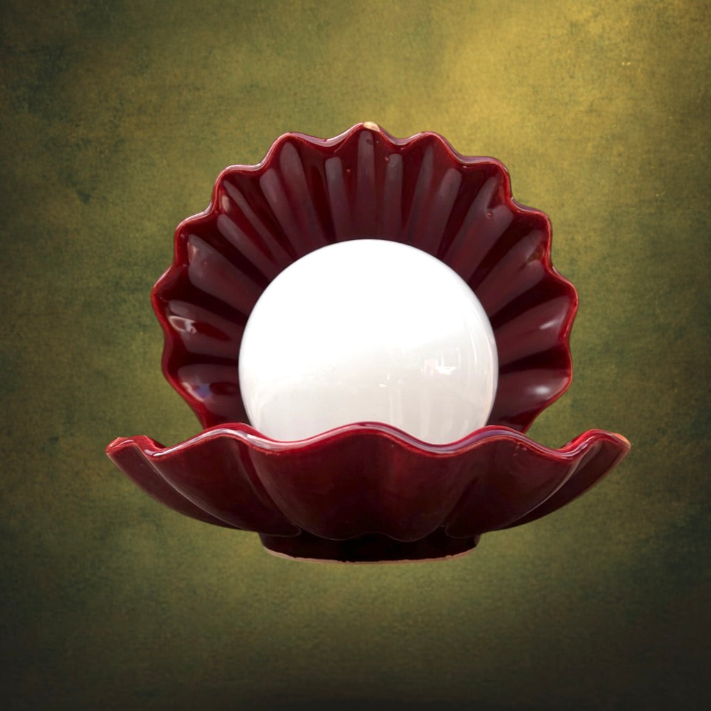 ampe Coquillage Massive en Céramique Bordeaux Globe Opalin – Années 80