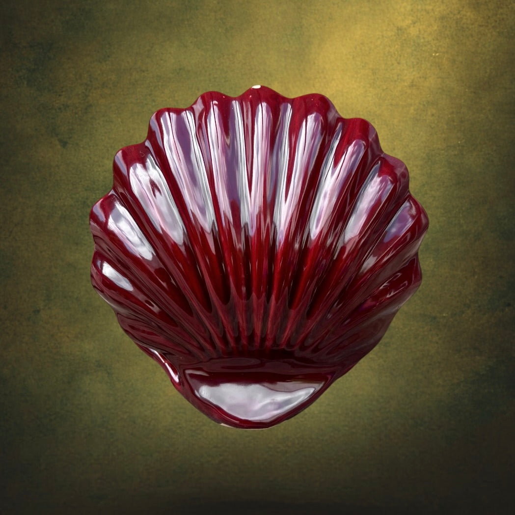 ampe Coquillage Massive en Céramique Bordeaux Globe Opalin – Années 80