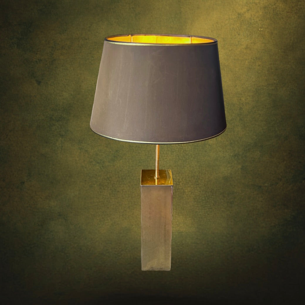 Grande Lampe De Sol en Verre Miroir Ambré Ajustable Abat-jour Marron Design Hollywood Regency – Années 70