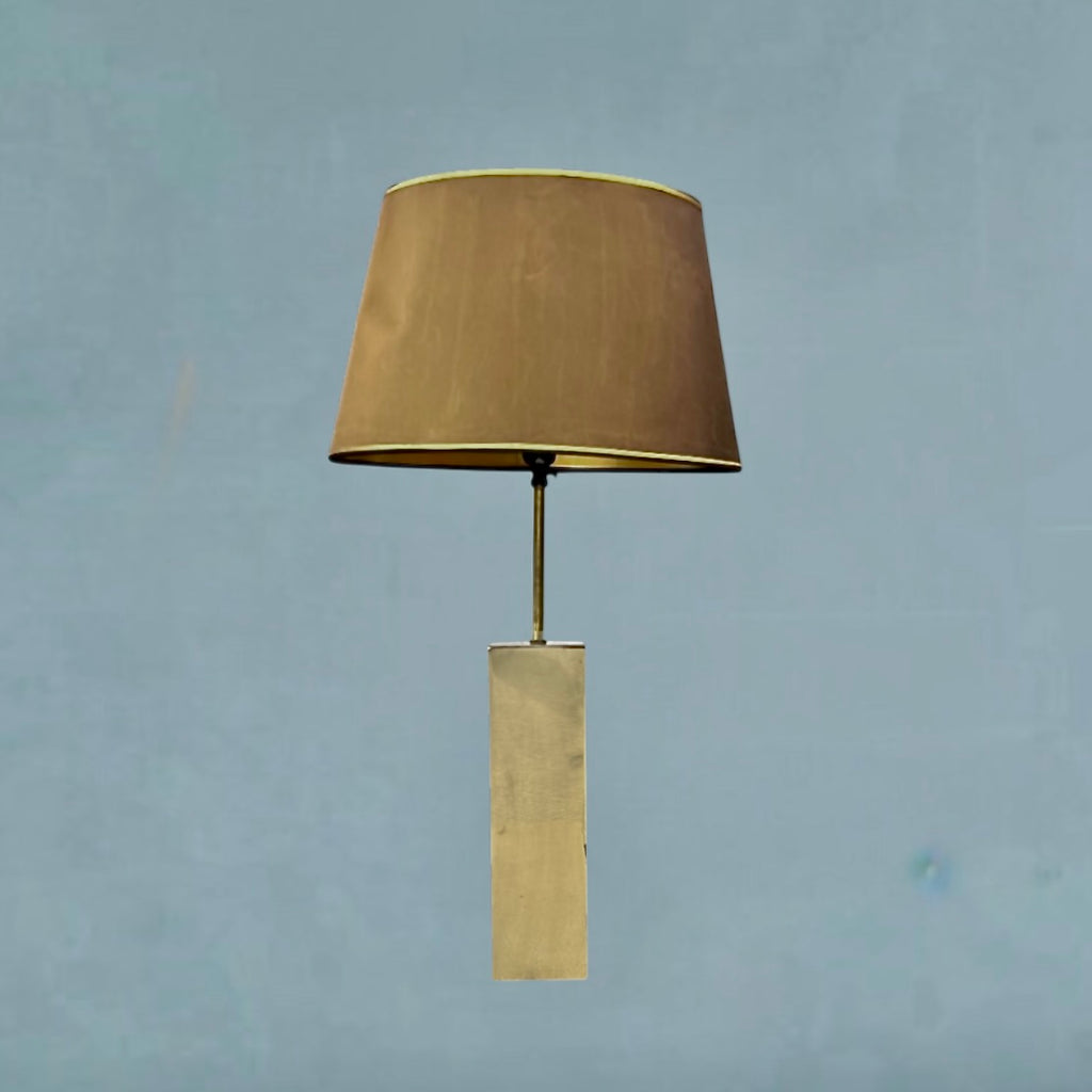 Grande Lampe De Sol en Verre Miroir Ambré Ajustable Abat-jour Marron Design Hollywood Regency – Années 70