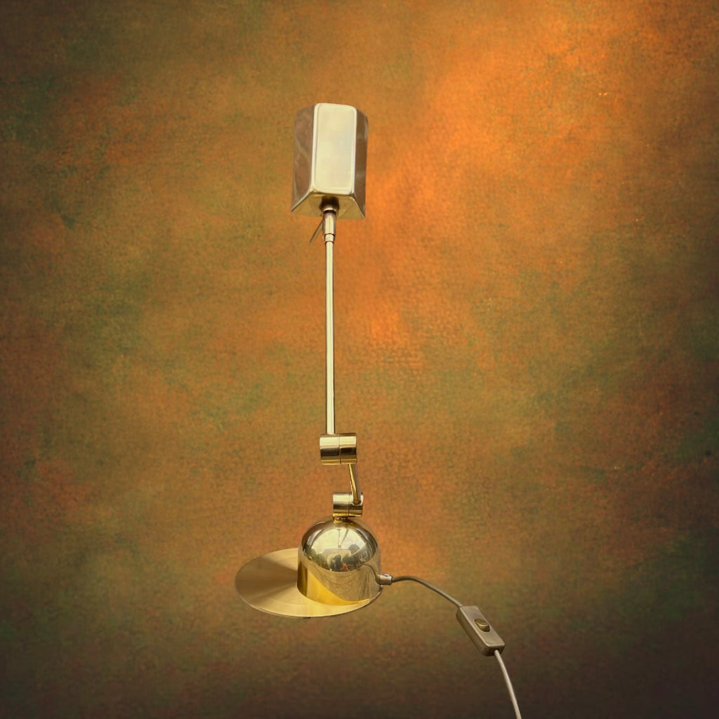 Lampe de Bureau Articulée OMI en Métal Chromé Doré Halogène Allemagne – Années 70