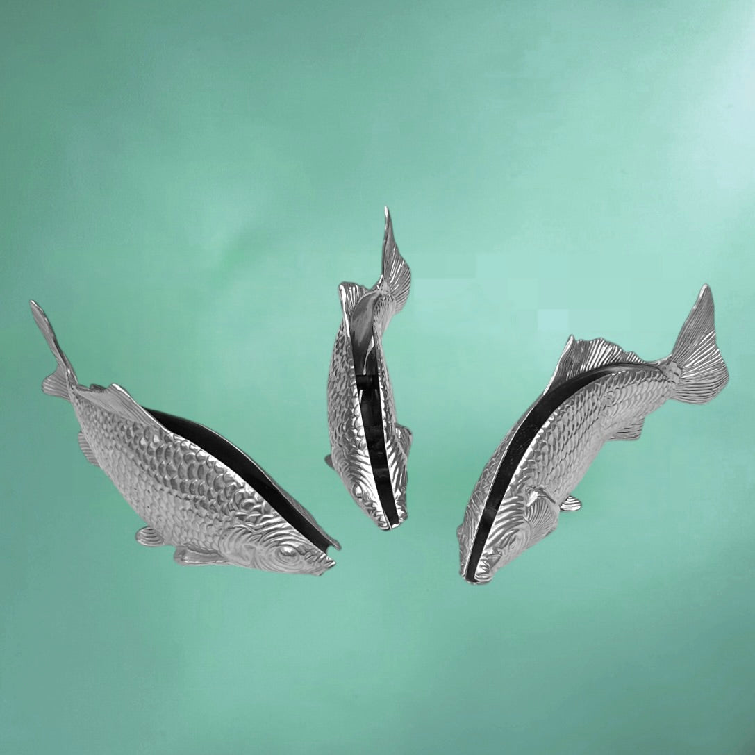 Trio de Porte-Serviettes Poissons Métal Argenté