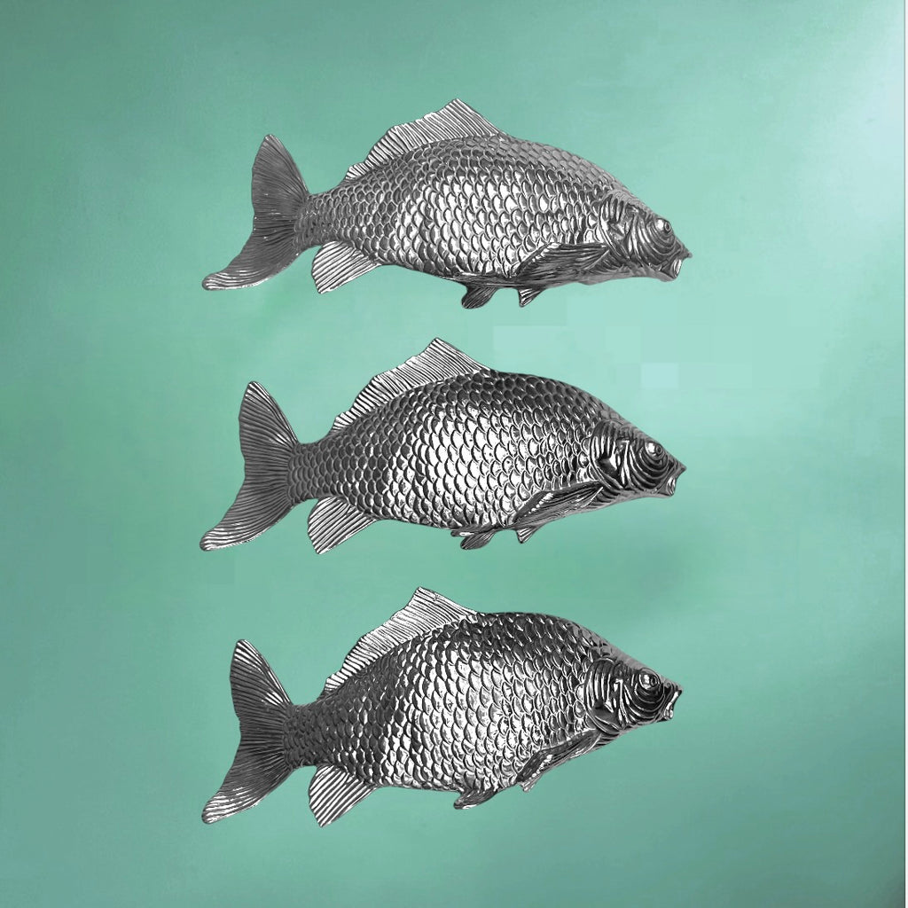 Trio de Porte-Serviettes Poissons en Métal Argenté Relief Écailles – Années 70