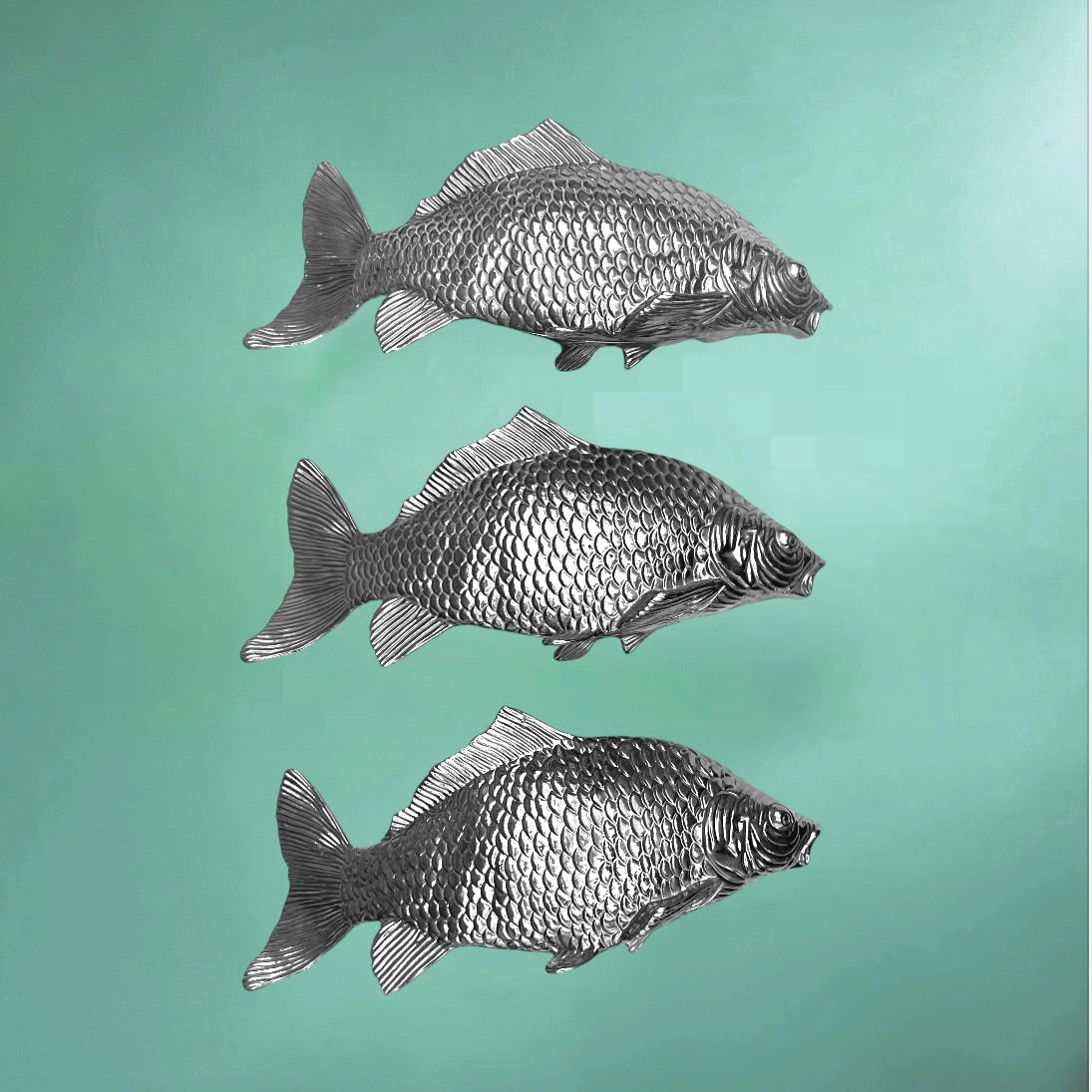 Trio de Porte-Serviettes Poissons en Métal Argenté Relief Écailles – Années 70