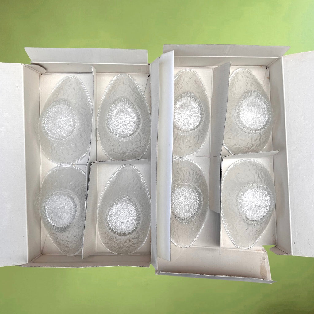 Lot de 8 Coupes à Avocat en Verre Texturé Italien Boîtes d’Origine – Années 70