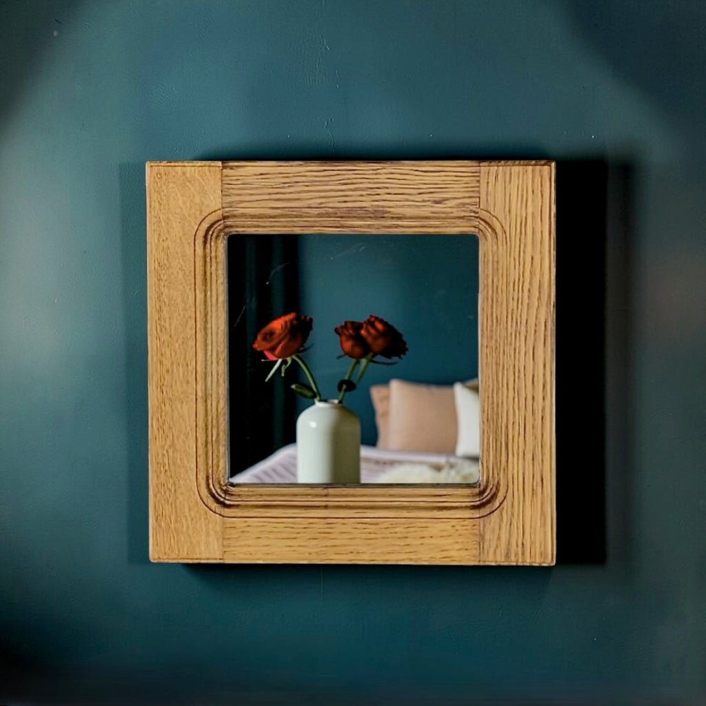 Miroir Mural Carré Vintage en Bois Massif Clair
