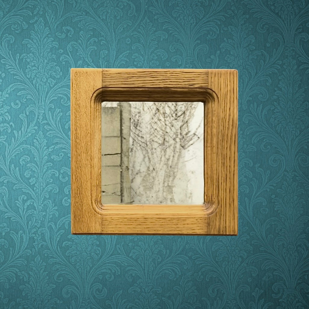 Miroir Mural Carré en Bois Massif Clair Glace 20 x 20 cm – Années 70 80