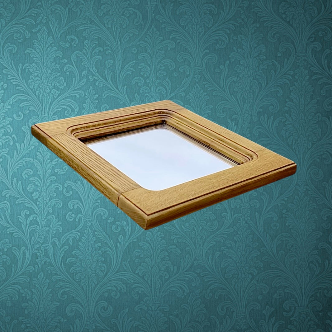 Miroir Mural Carré en Bois Massif Clair Glace 20 x 20 cm – Années 70 80
