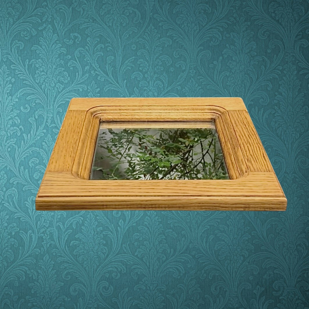 Miroir Mural Carré en Bois Massif Clair Glace 20 x 20 cm – Années 70 80