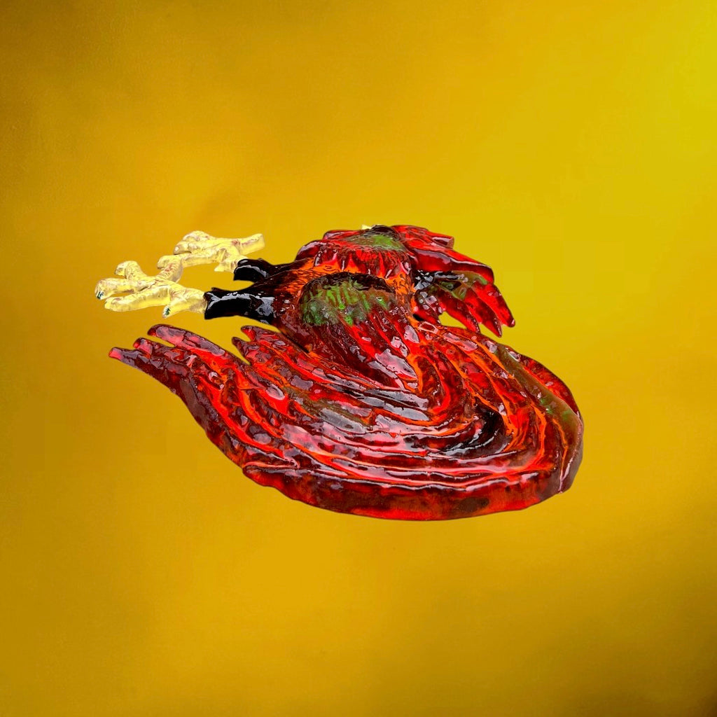 Coq Mural Vintage en Céramique Émaillée Rouge et Verte – Années 60 70
