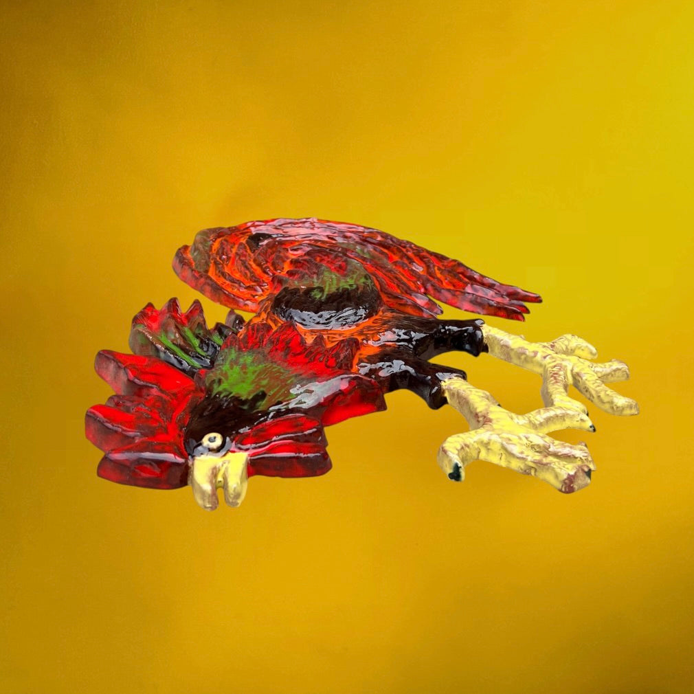 Coq Mural Vintage en Céramique Émaillée Rouge et Verte – Années 60 70